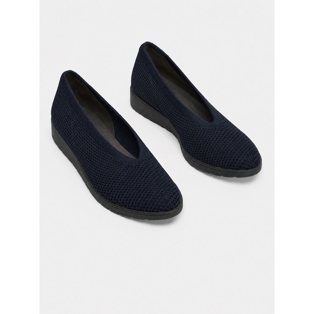 Eileen Fisher Heaven Stretch Knit Wedge Ballet Flats Navy Blue Size 8.5